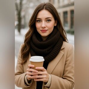 Chocolate Brown Ribbed Infinity Scarf | Soft Winter Knit ❄️